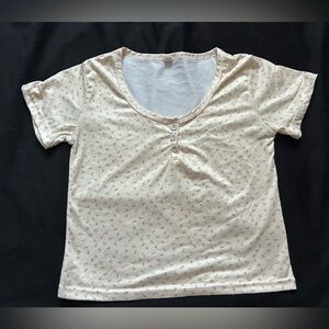 Brandy Melville Cream Floral Button Tee